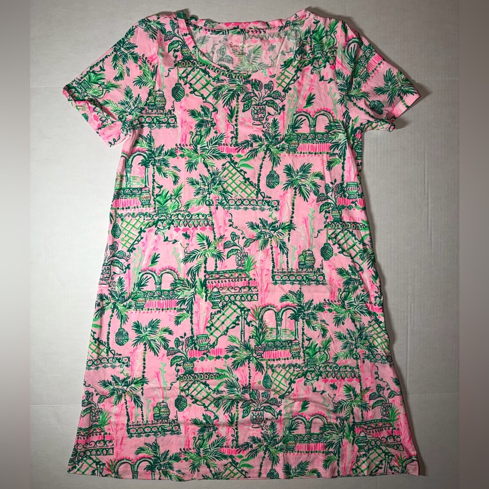 Lilly Pulitzer Pink & Green Palm Print Midi Dress